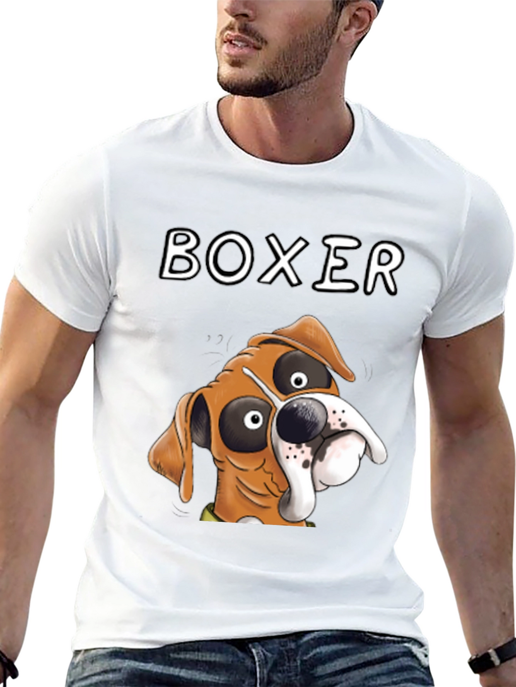 Cartoon Boxer Dog Graphic Tee - Unique Design