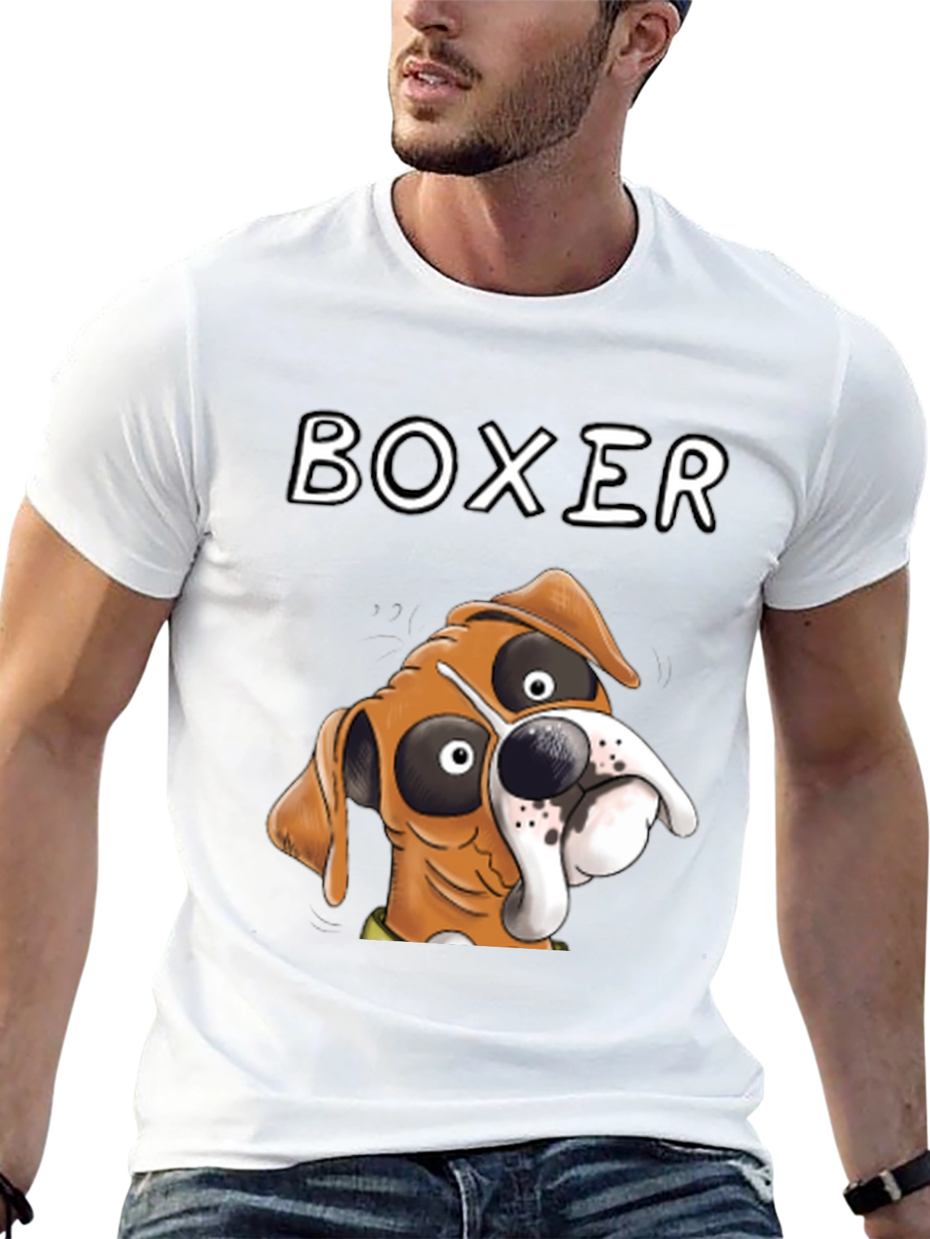 Cartoon Boxer Dog Graphic Tee - Unique Design