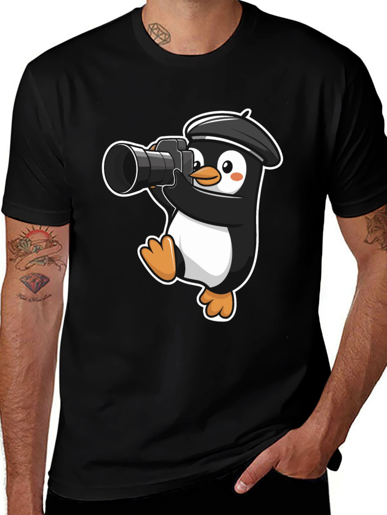 Penguin Photographer T-Shirt - Cute Cartoon Tee