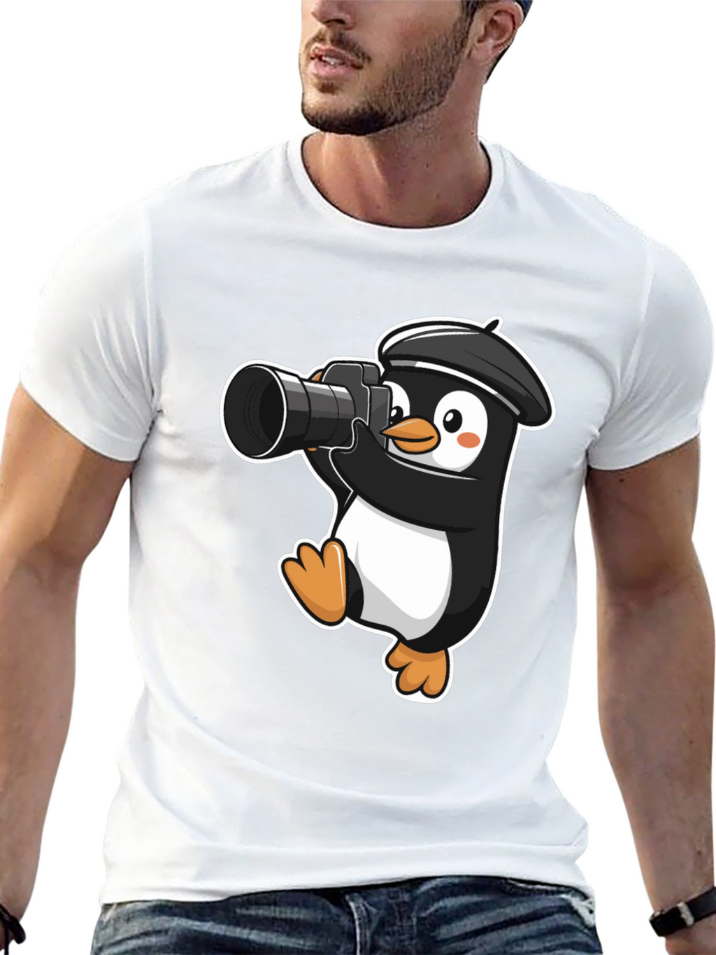 Penguin Photographer T-Shirt - Cute Cartoon Tee