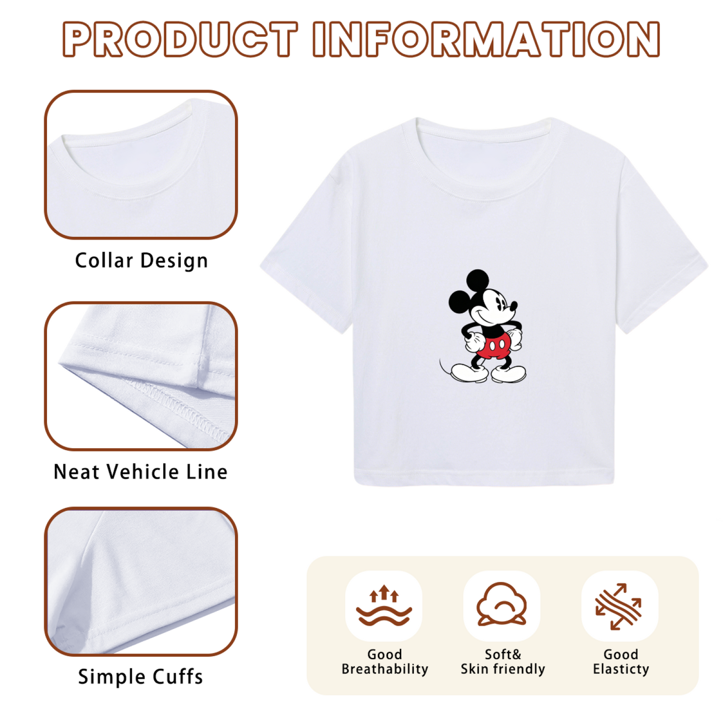 Vintage Classic Mickey Mouse White Cropped Tee