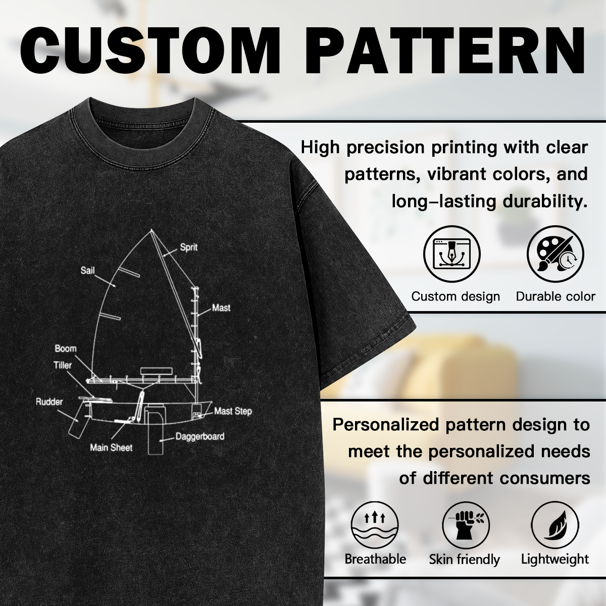 Sailboat Technical Blueprint Diagram Sailing T-Shirt