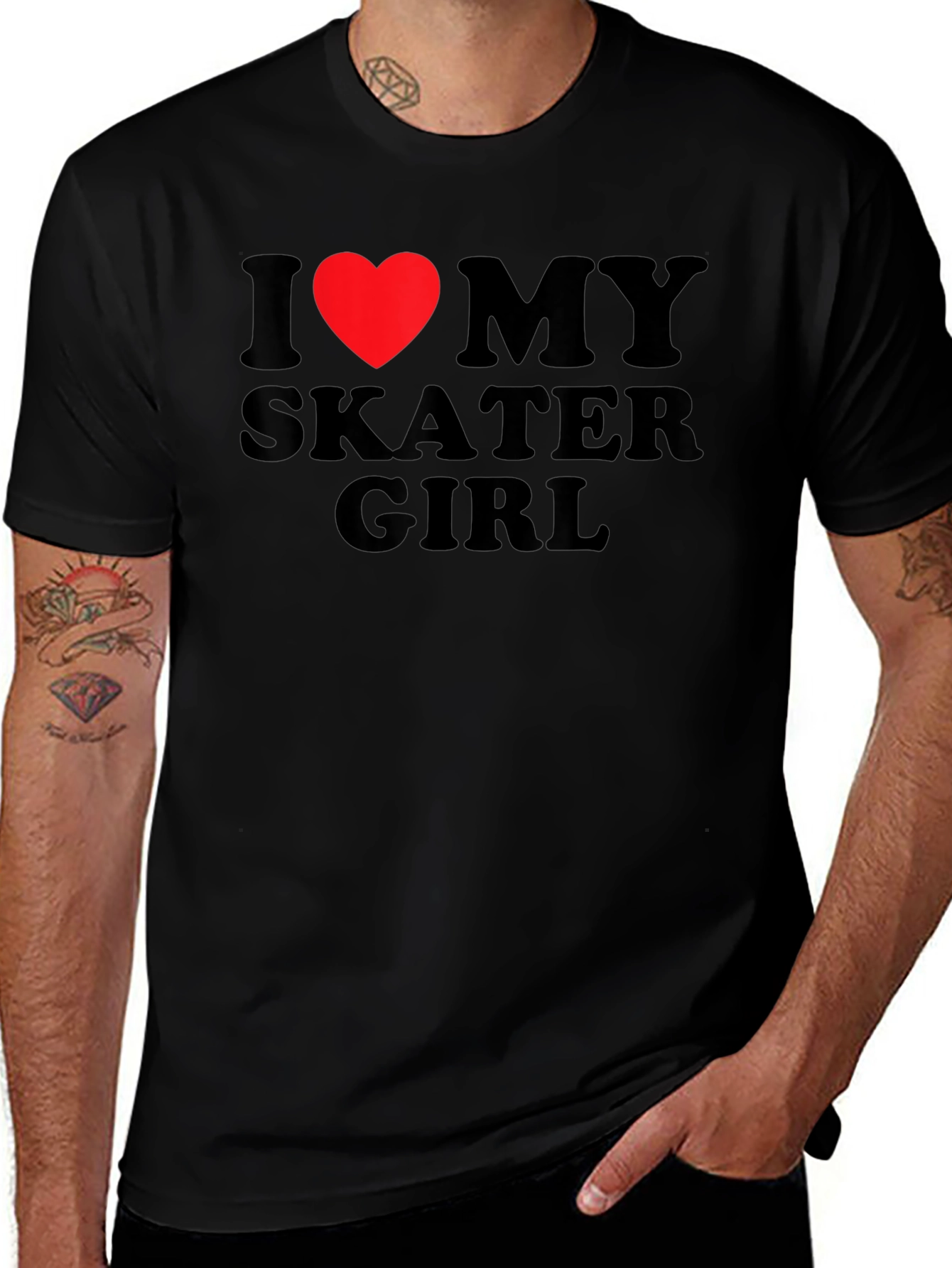 I Heart My Skater Girl T-Shirt - Black Cotton Tee