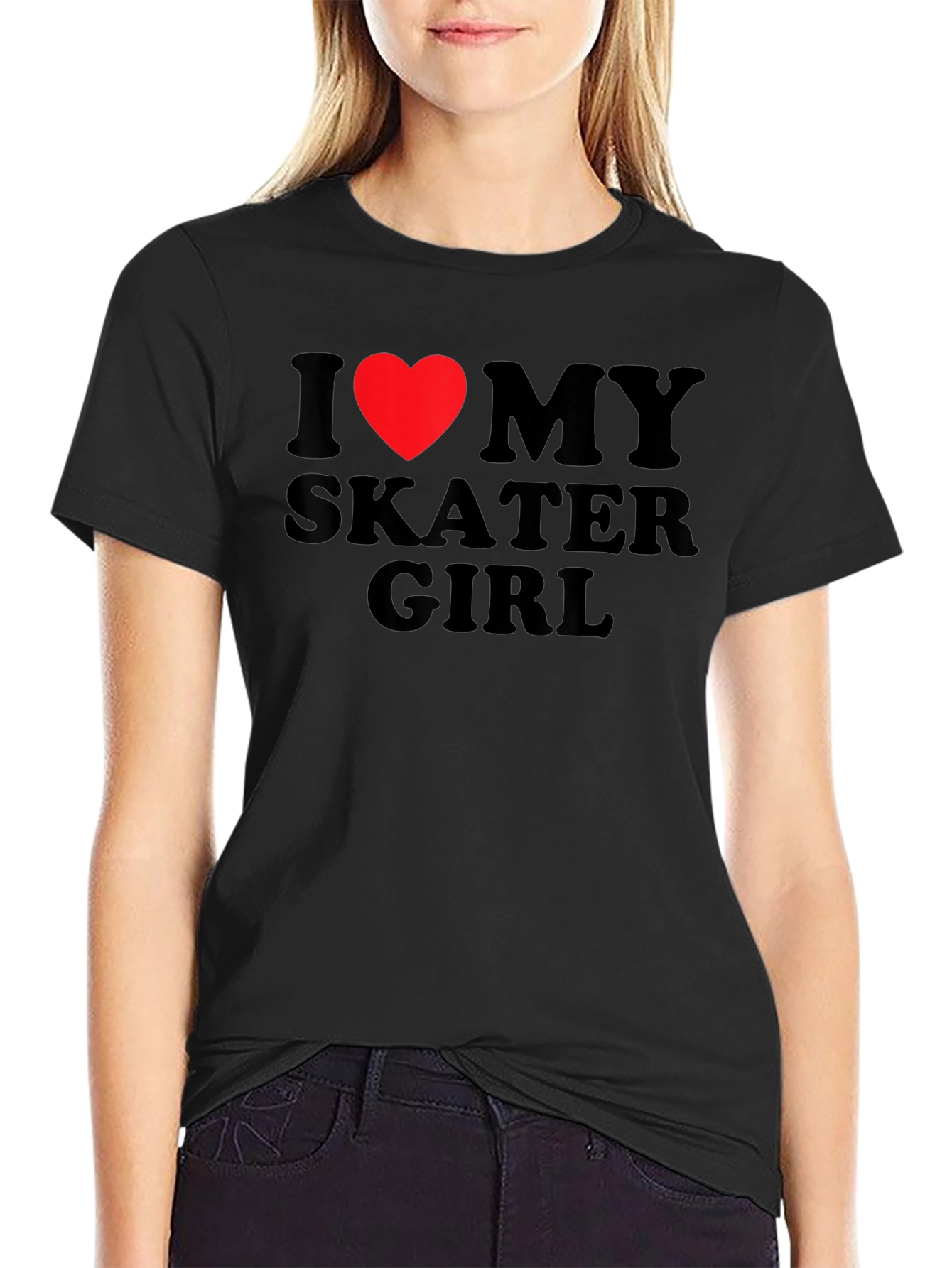 I Heart My Skater Girl T-Shirt - Black Cotton Tee