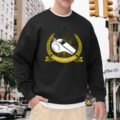 Table Tennis Coach Sweatshirt | Vintage Whistle Emblem Graphic Crewneck, Ping Pong Coach Pullover Top, Sports Coach Appreciation Gift