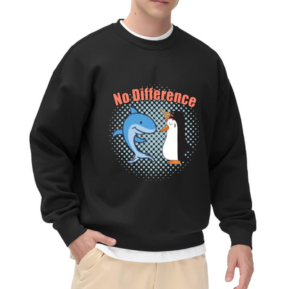 No Difference Funny Crewneck Sweatshirt with Cartoon Dolphin and Penguin Graphic