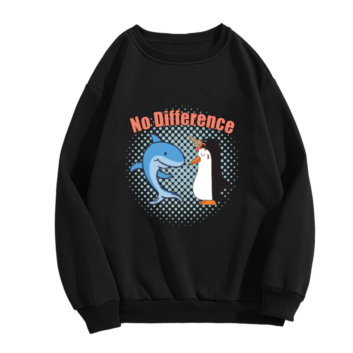 No Difference Funny Crewneck Sweatshirt with Cartoon Dolphin and Penguin Graphic