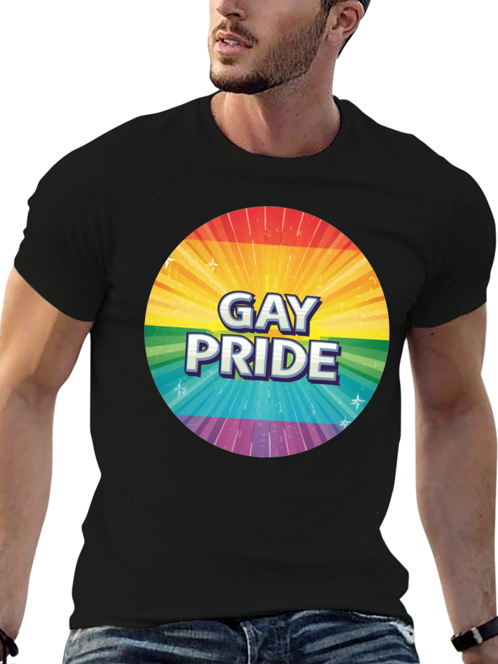 Gay Pride Rainbow Graphic Tee - Black