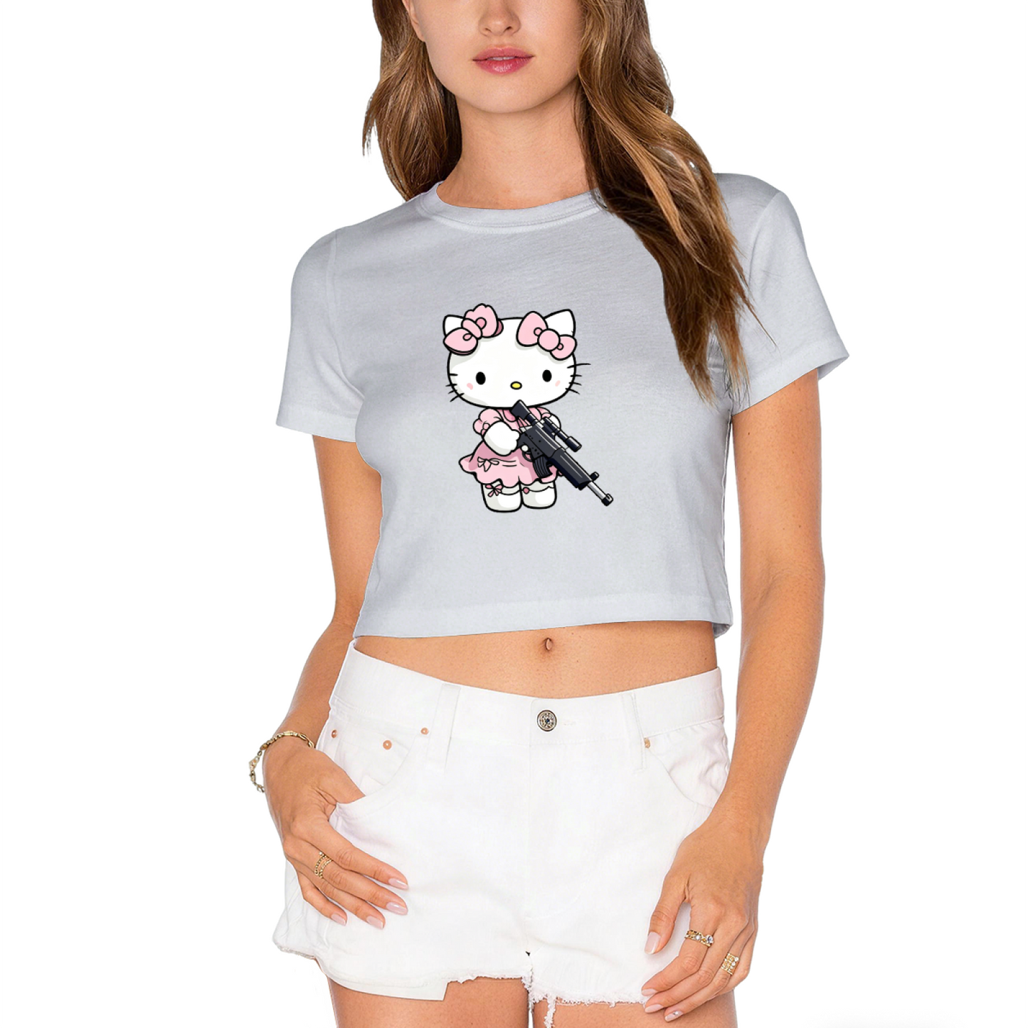 Sweet Simple Hello Kitty White Kawaii Cropped Tee