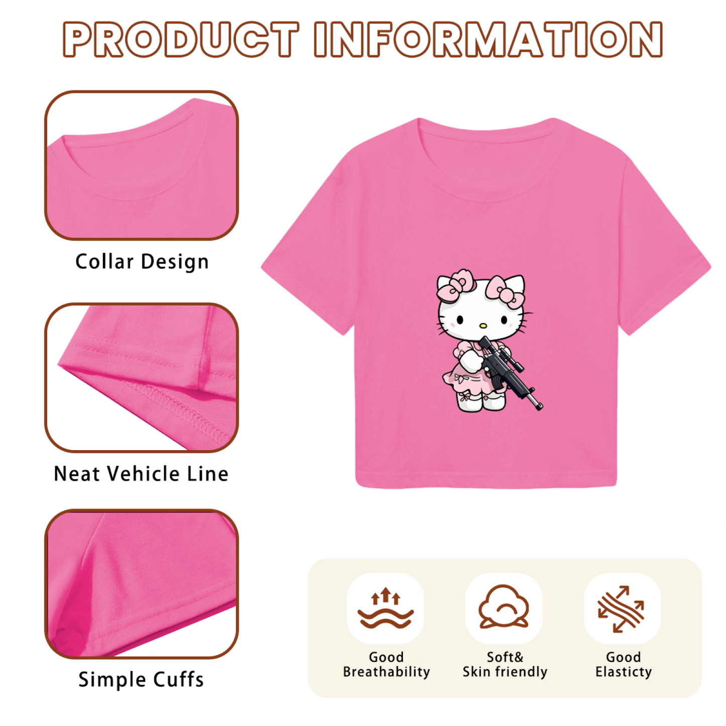 Sweet Simple Hello Kitty White Kawaii Cropped Tee