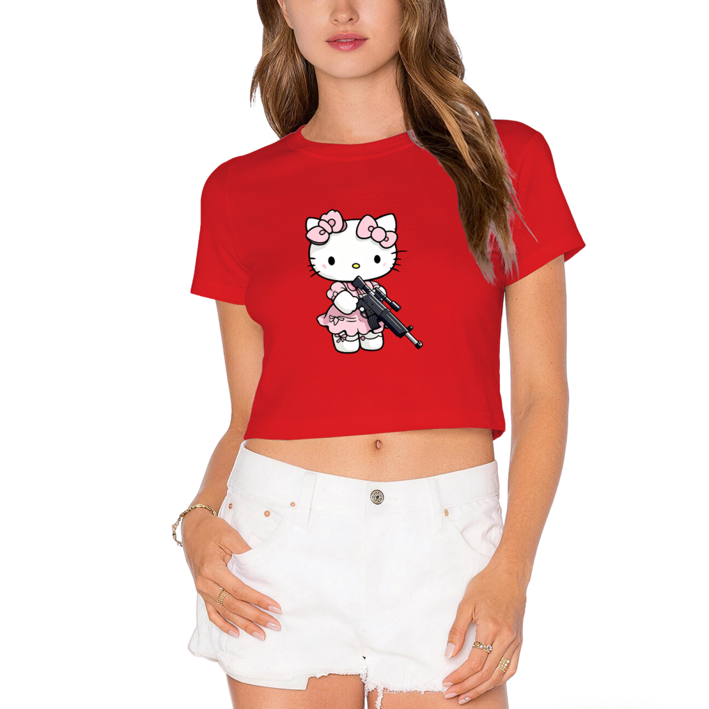 Sweet Simple Hello Kitty White Kawaii Cropped Tee