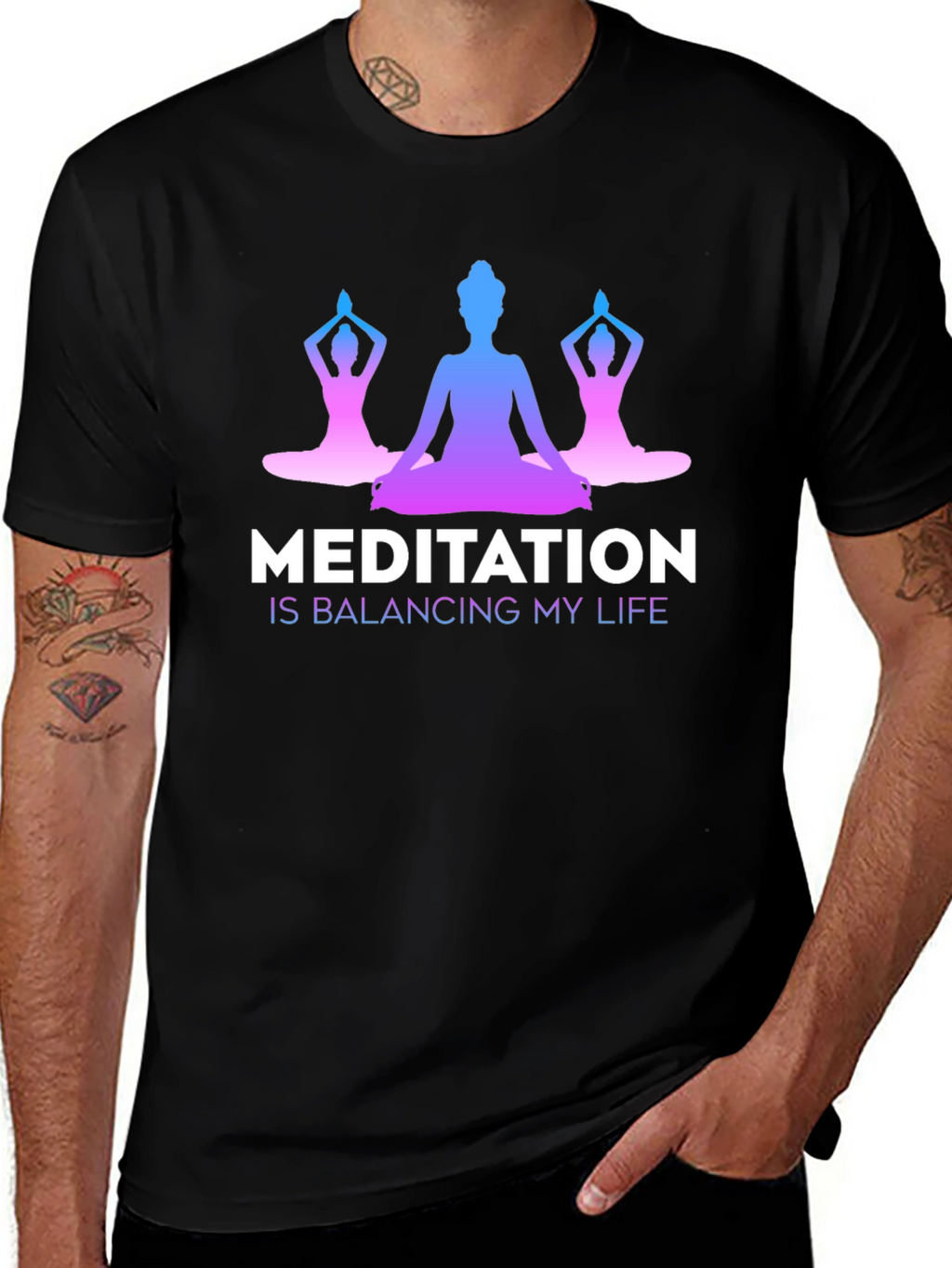 Meditation Balancing Life Black T-Shirt