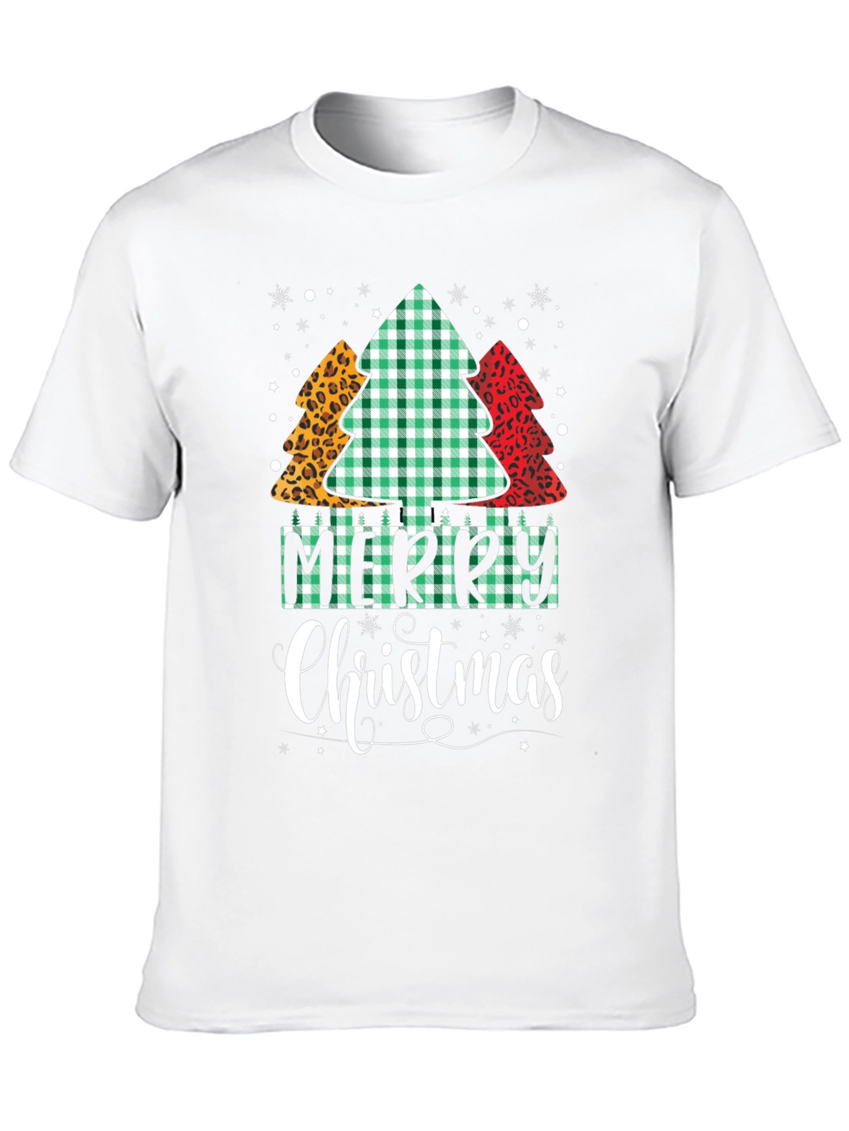 Merry Christmas Tree Pattern Black T-Shirt
