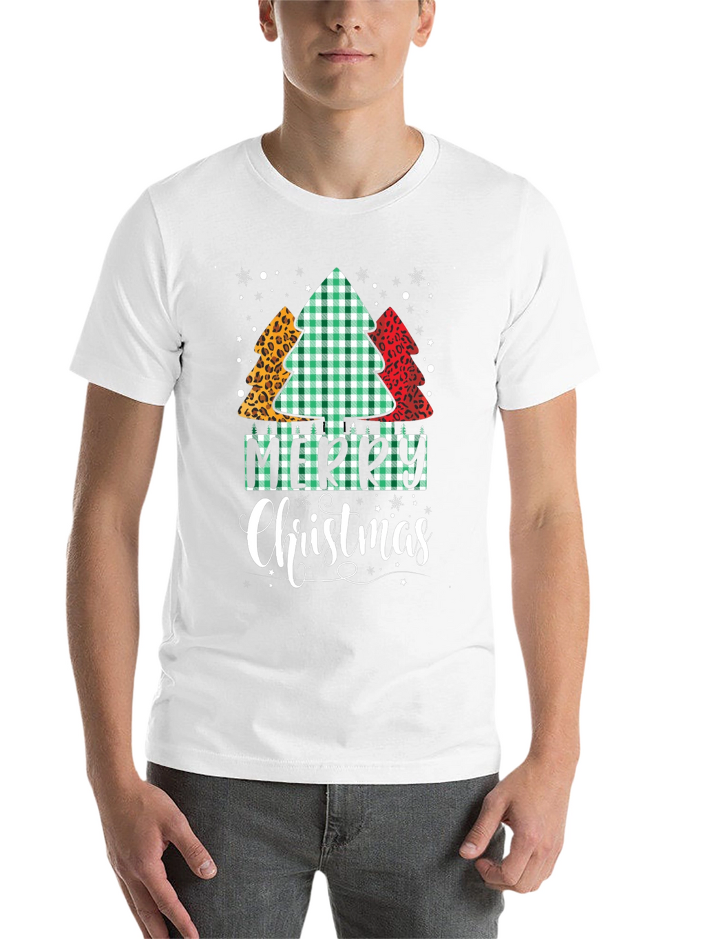 Merry Christmas Tree Pattern Black T-Shirt