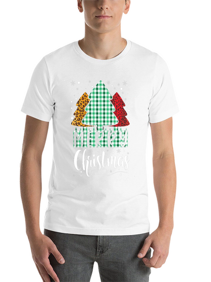 Merry Christmas Tree Pattern Black T-Shirt