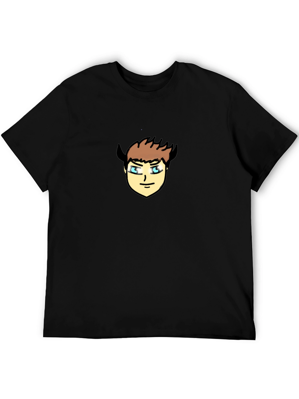 Black T-Shirt with Cartoon Devil Face Graphic
