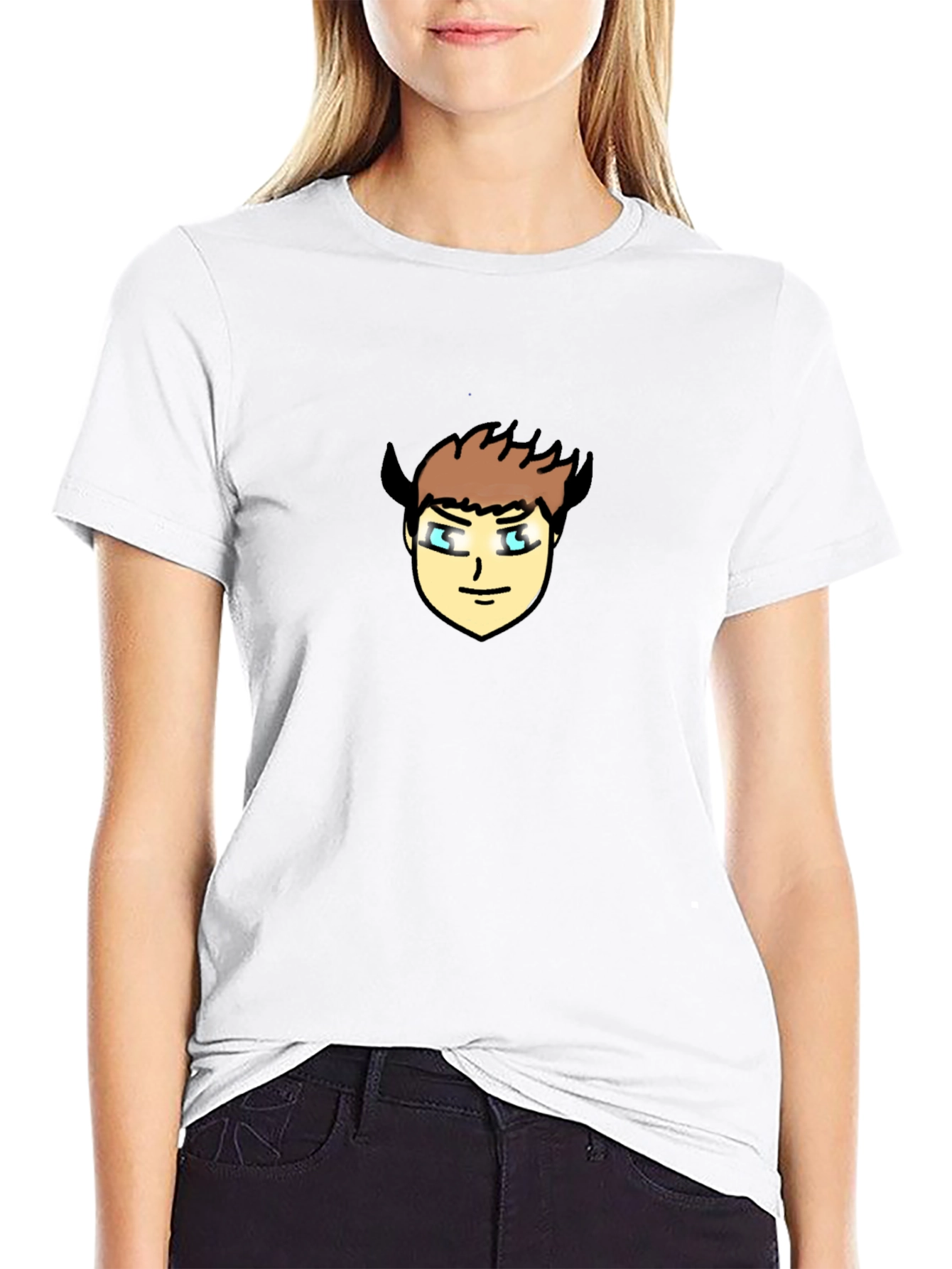Black T-Shirt with Cartoon Devil Face Graphic