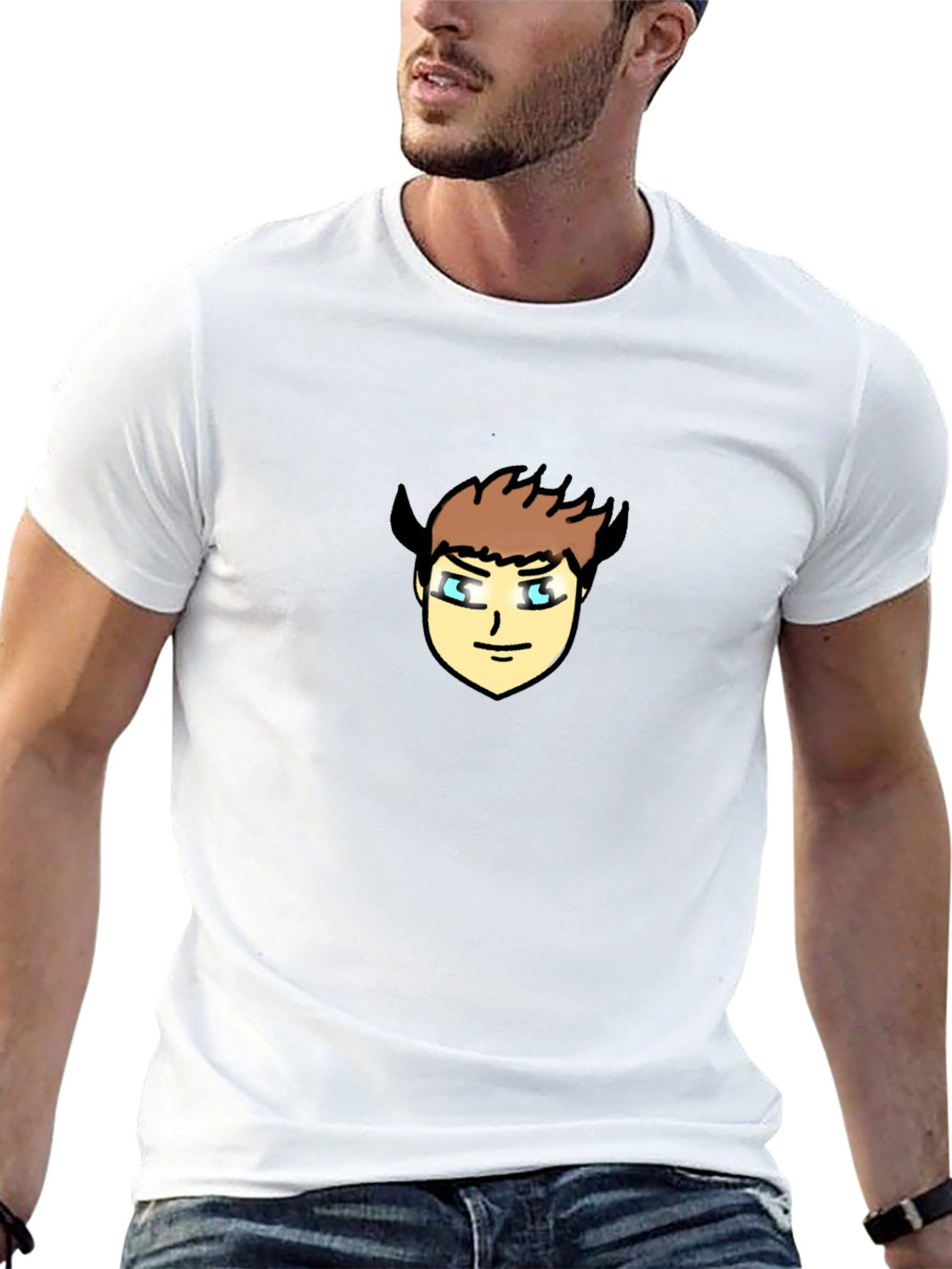 Black T-Shirt with Cartoon Devil Face Graphic