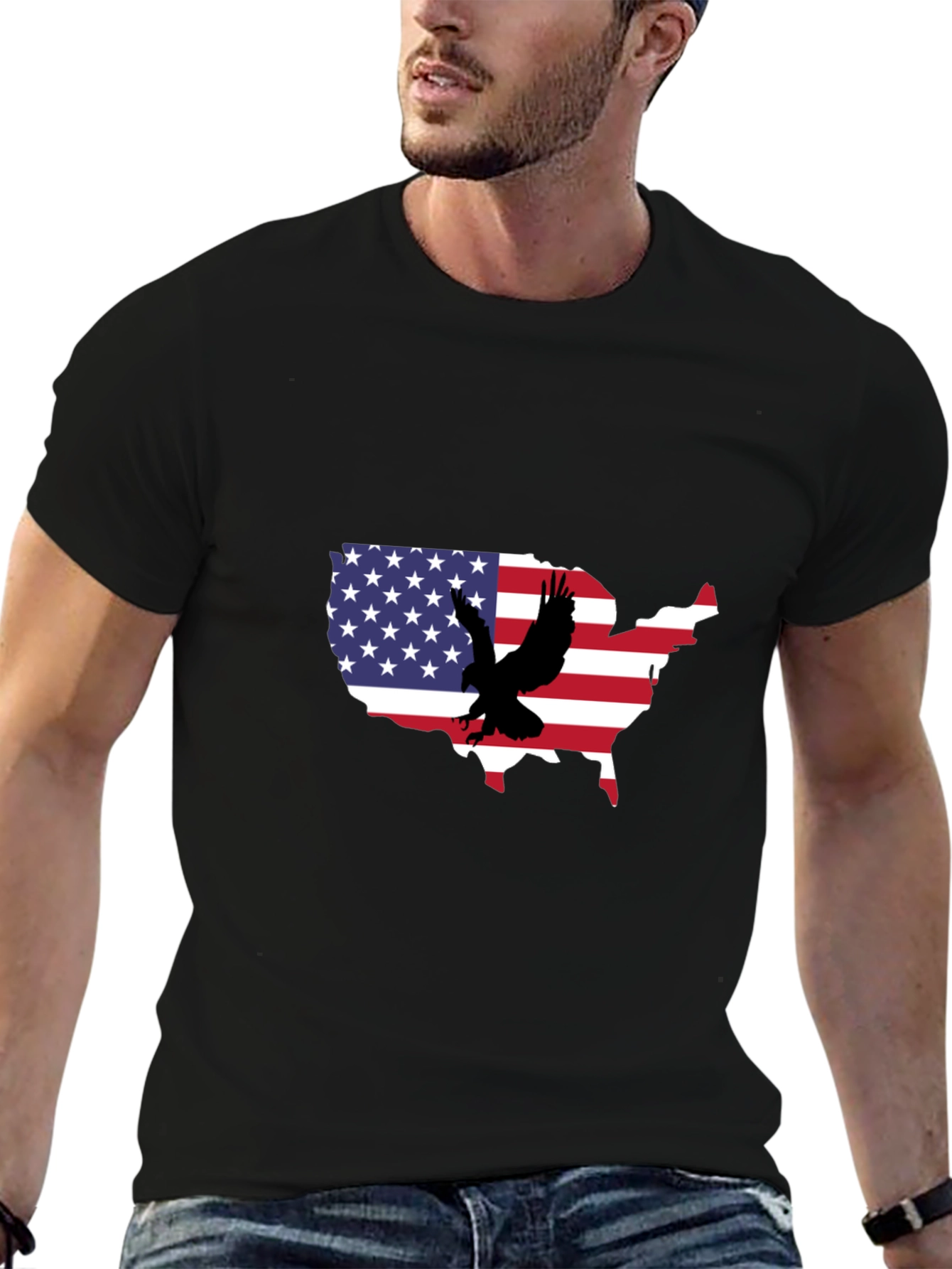 USA Flag Eagle Graphic Black T-Shirt