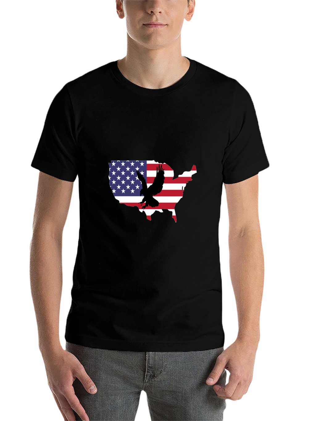 USA Flag Eagle Graphic Black T-Shirt