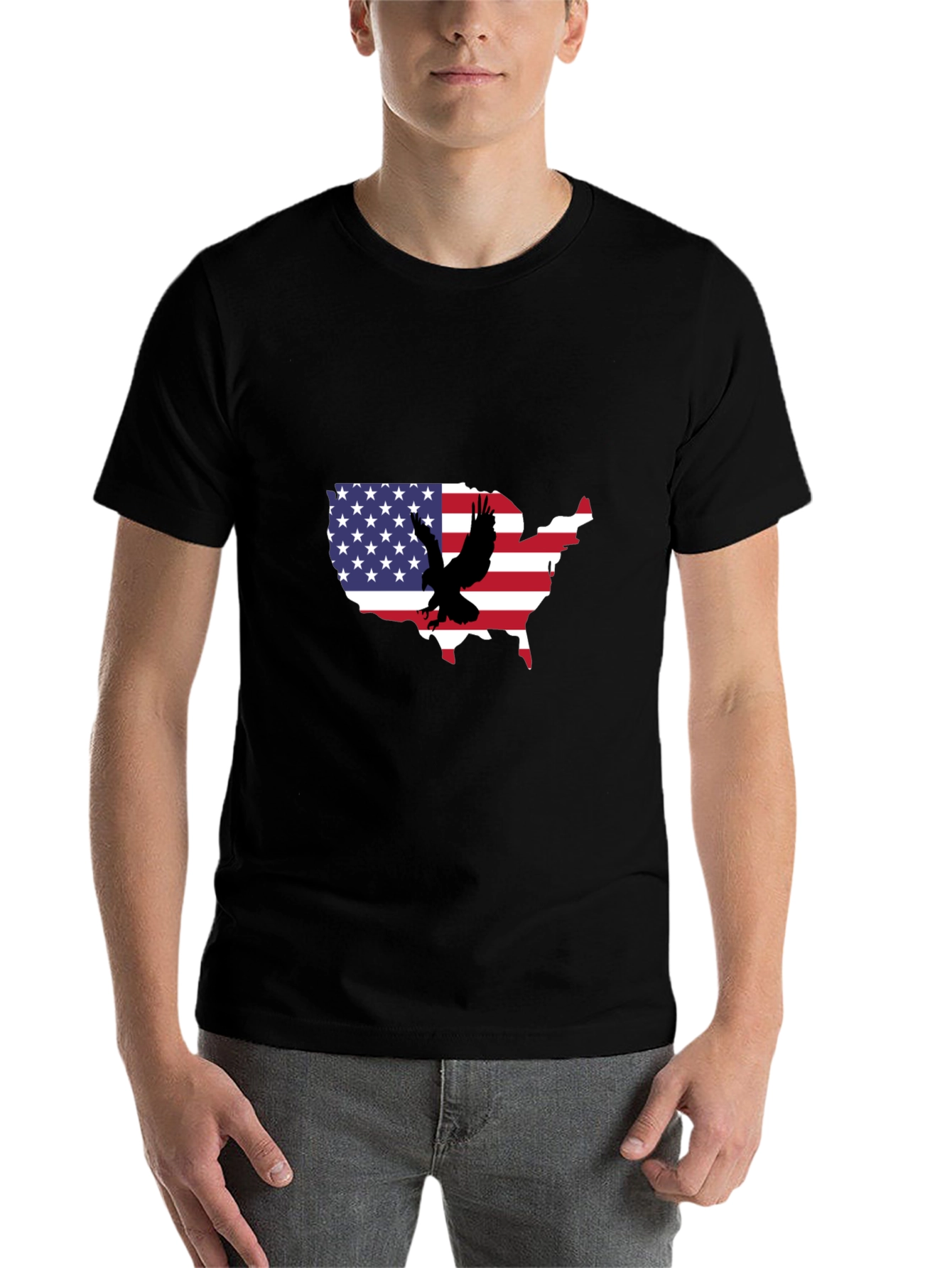 USA Flag Eagle Graphic Black T-Shirt