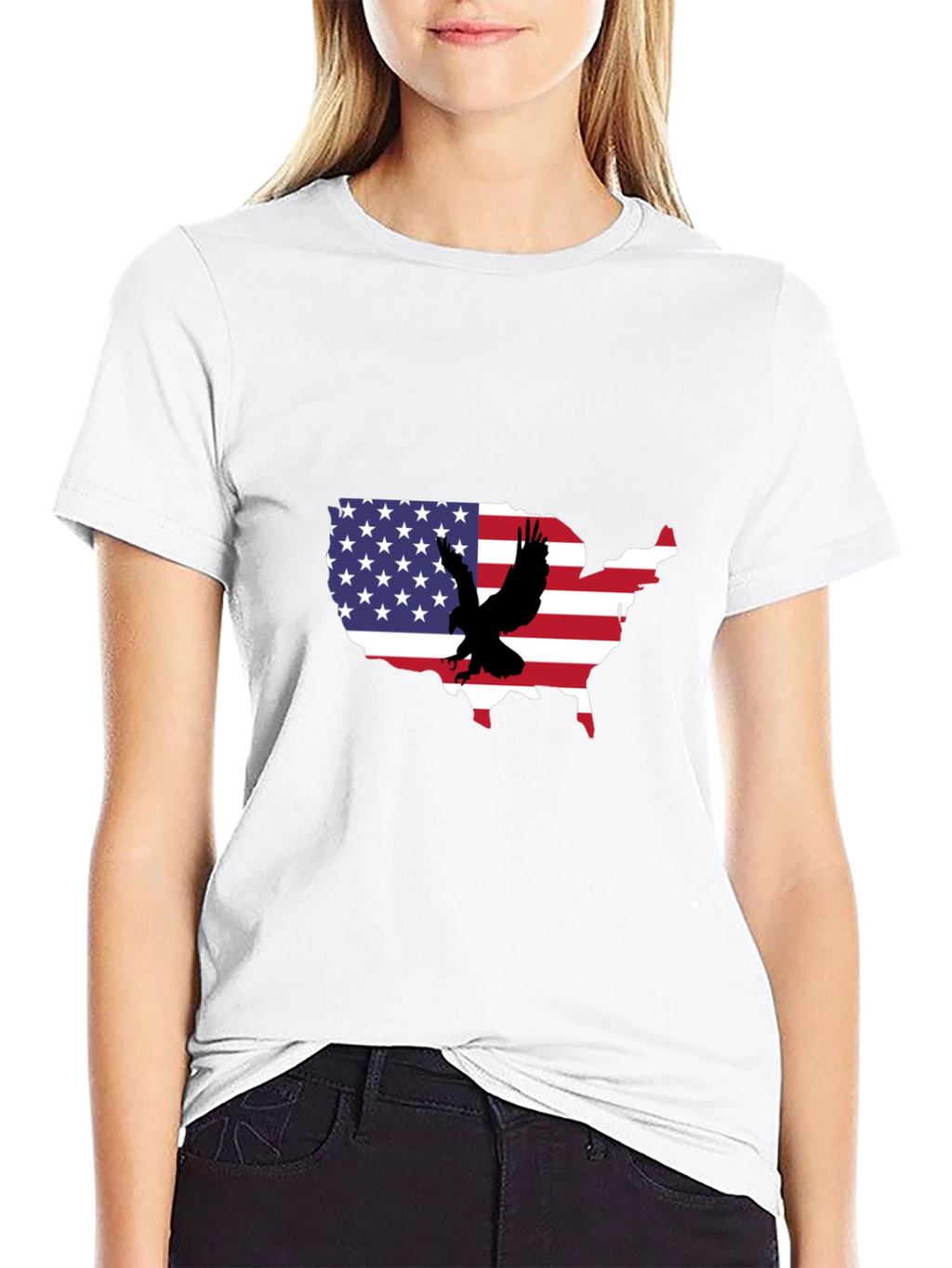 USA Flag Eagle Graphic Black T-Shirt