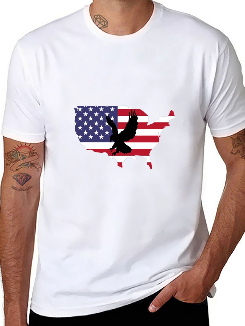 USA Flag Eagle Graphic Black T-Shirt