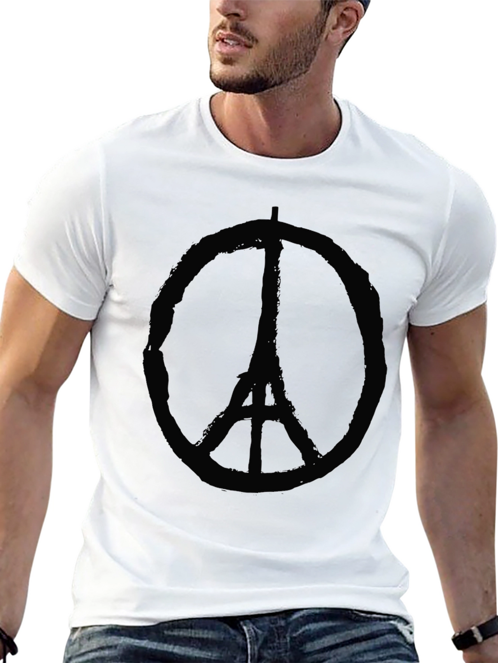 Eiffel Tower Peace Sign Graphic Black T-Shirt