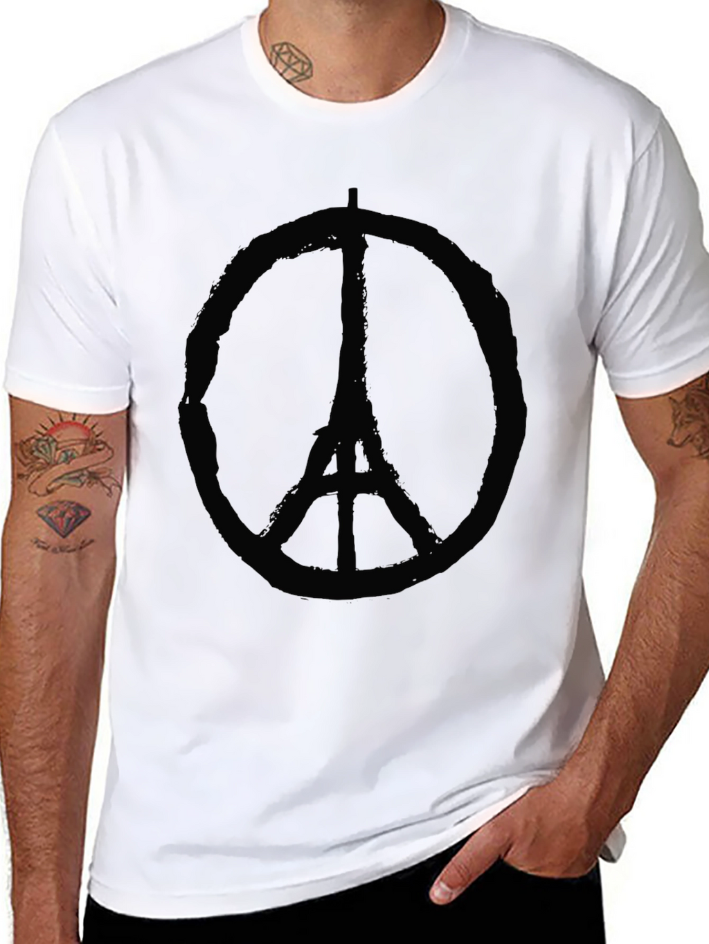 Eiffel Tower Peace Sign Graphic Black T-Shirt