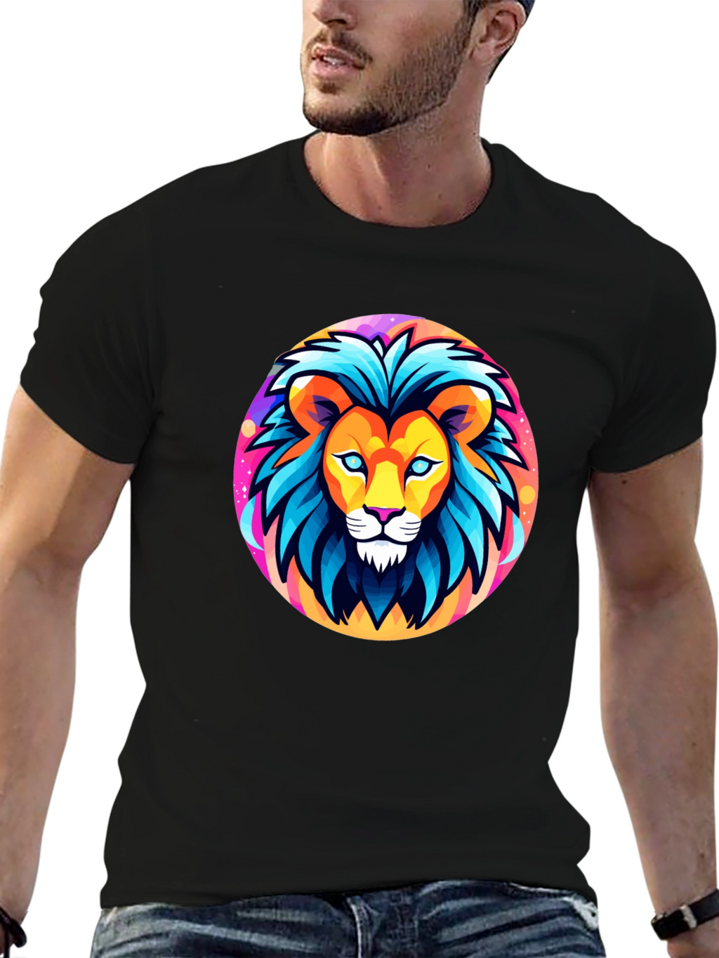 Bold Lion Graphic Tee - Black Cotton Shirt