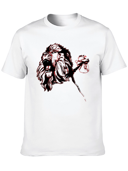 Lion Rose Graphic Tee - Black Casual T-Shirt