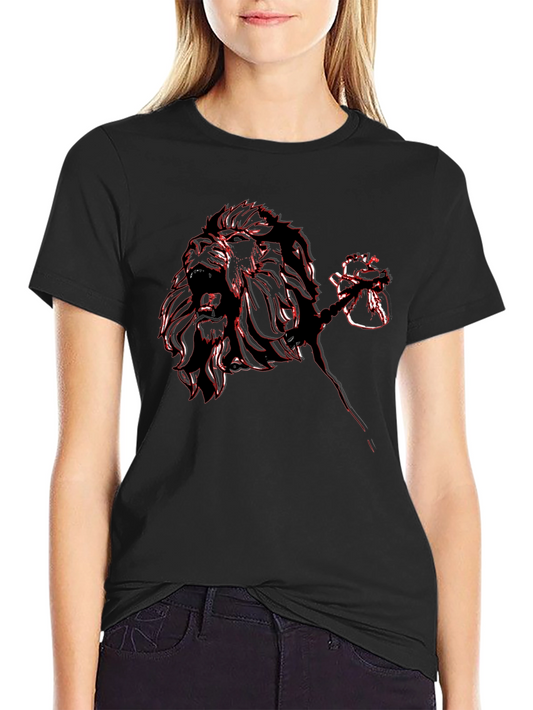 Lion Rose Graphic Tee - Black Casual T-Shirt
