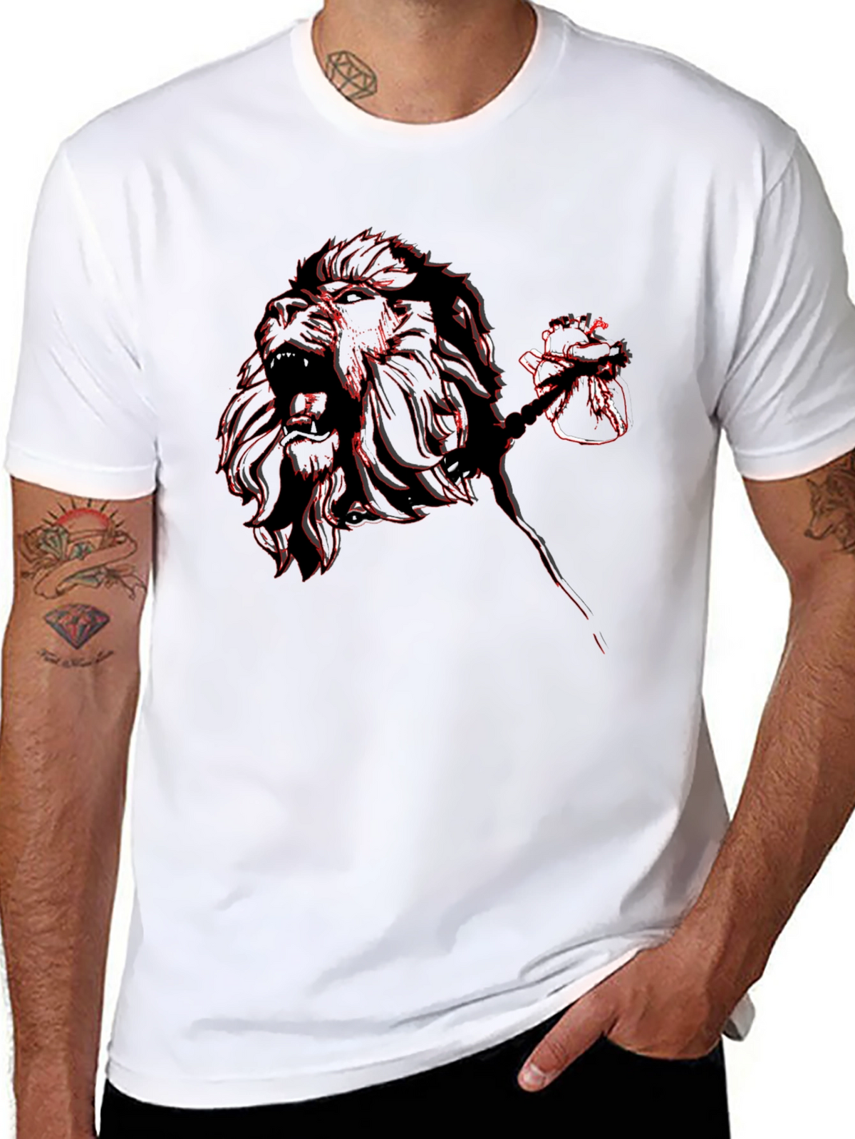 Lion Rose Graphic Tee - Black Casual T-Shirt