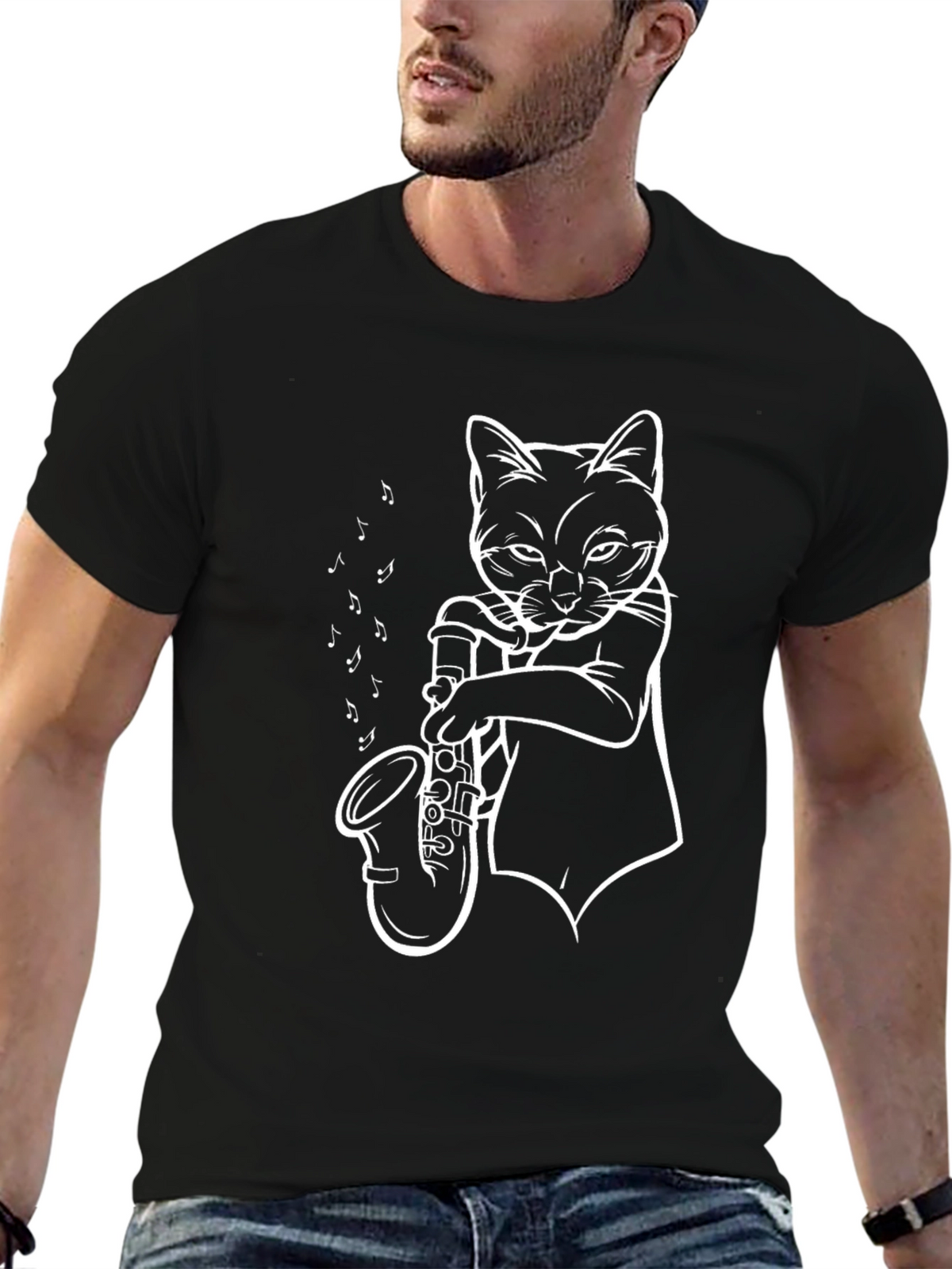 Cool Cat Saxophone Player Graphic Tee