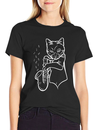 Cool Cat Saxophone Player Graphic Tee