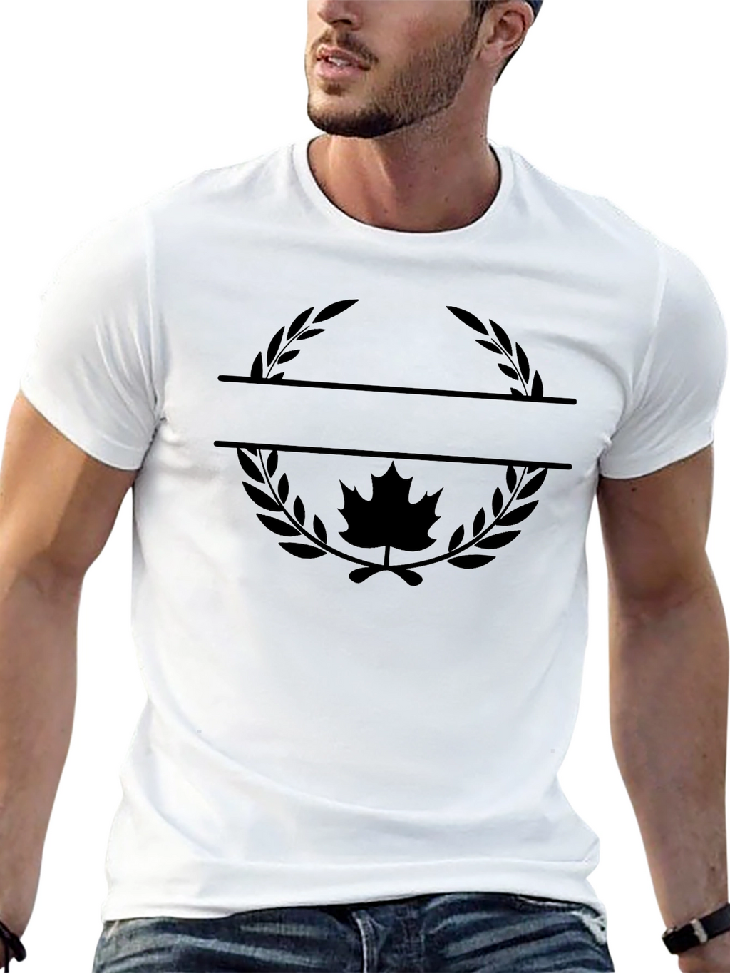 Maple Leaf Wreath Graphic Tee - Stylish Black T-Shirt