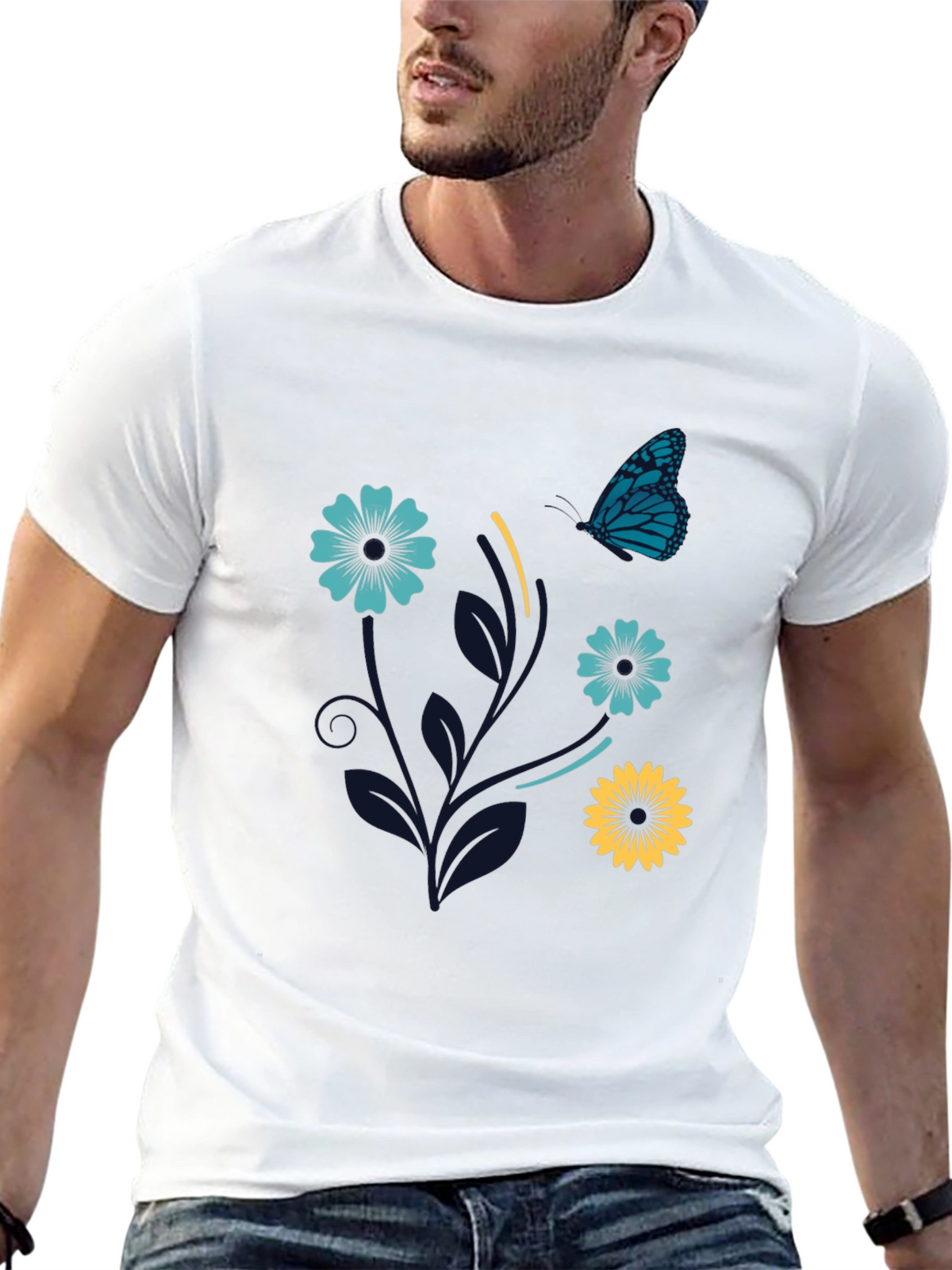Floral Butterfly Graphic Tee - Stylish Comfort