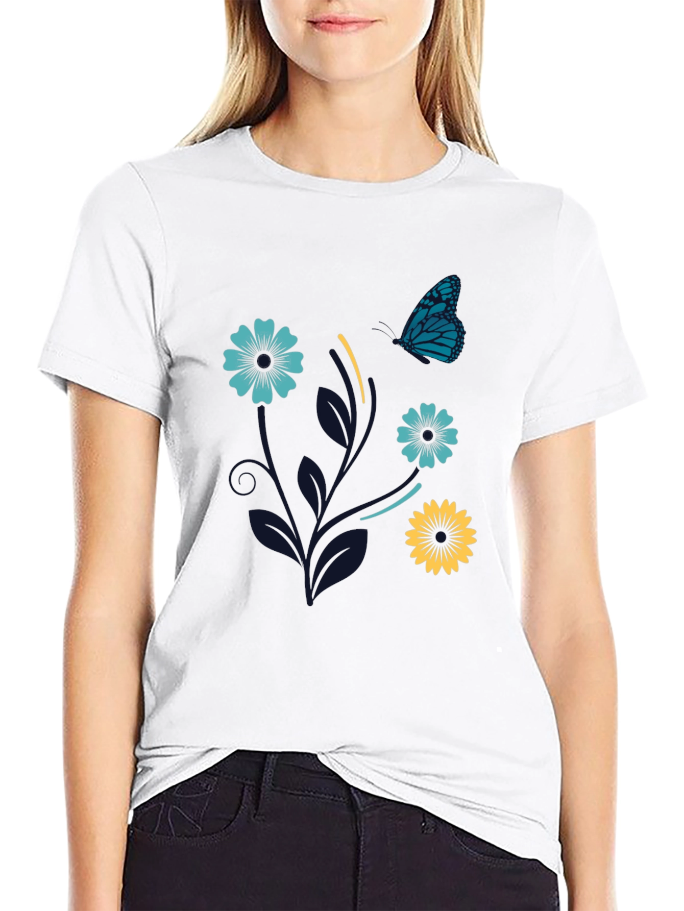 Floral Butterfly Graphic Tee - Stylish Comfort