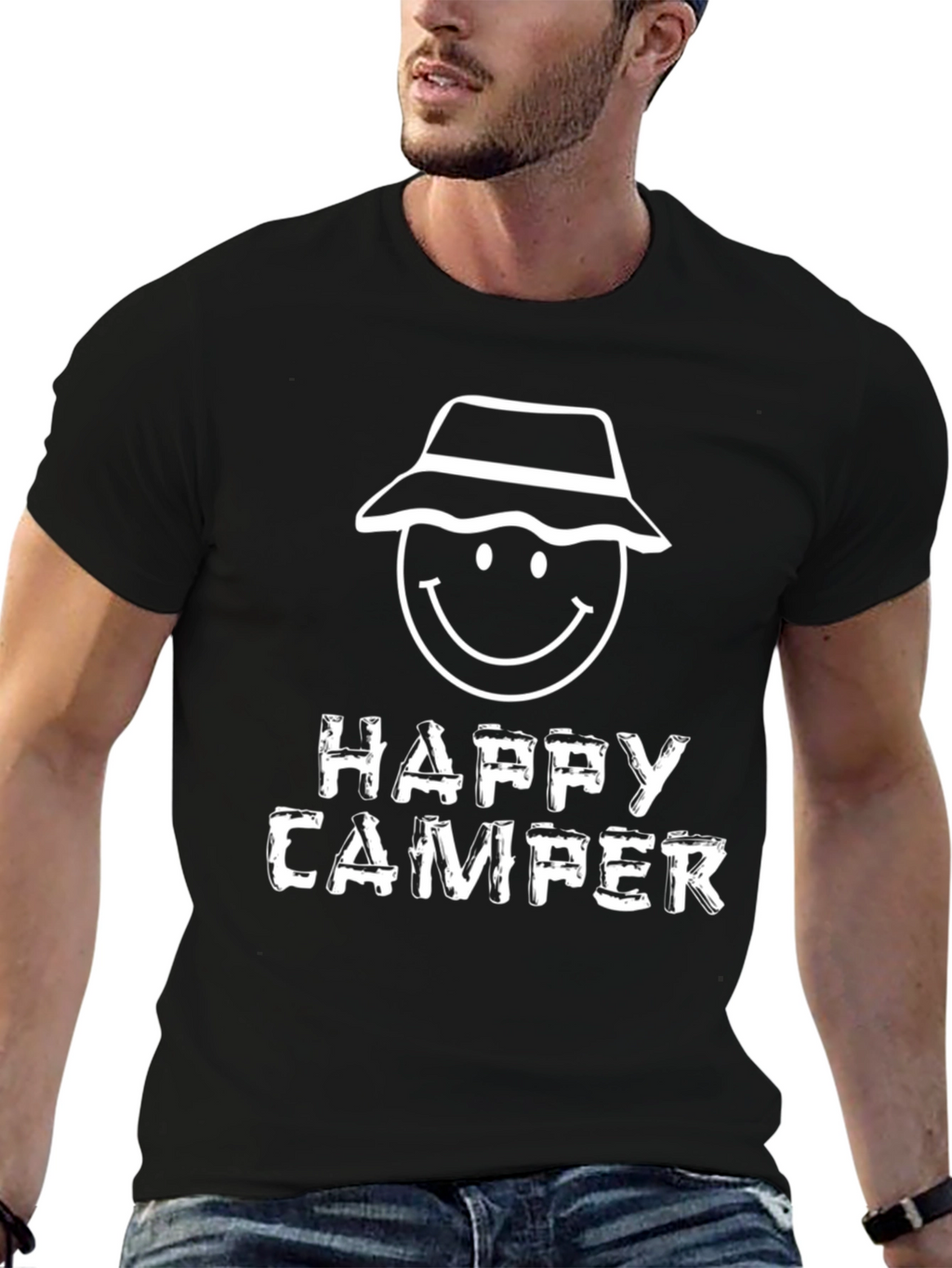 Happy Camper Graphic T-Shirt - Black Cotton Tee