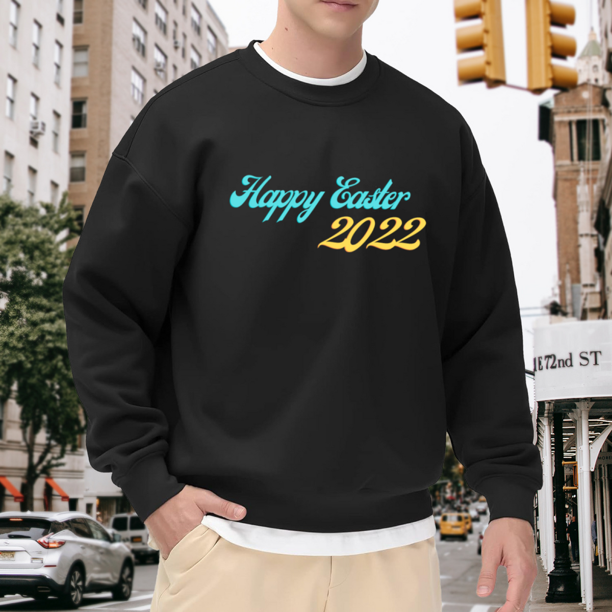 Happy Easter 2022 Retro Script Crewneck Sweatshirt | Spring Holiday Celebration Pullover, Easter Gift