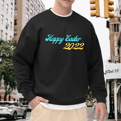 Happy Easter 2022 Retro Script Crewneck Sweatshirt | Spring Holiday Celebration Pullover, Easter Gift