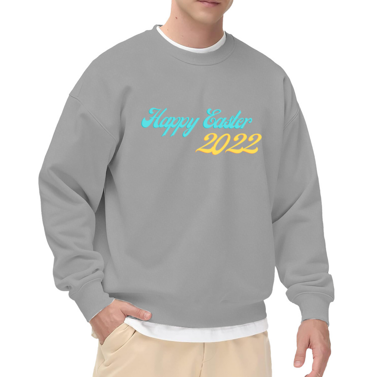 Happy Easter 2022 Retro Script Crewneck Sweatshirt | Spring Holiday Celebration Pullover, Easter Gift