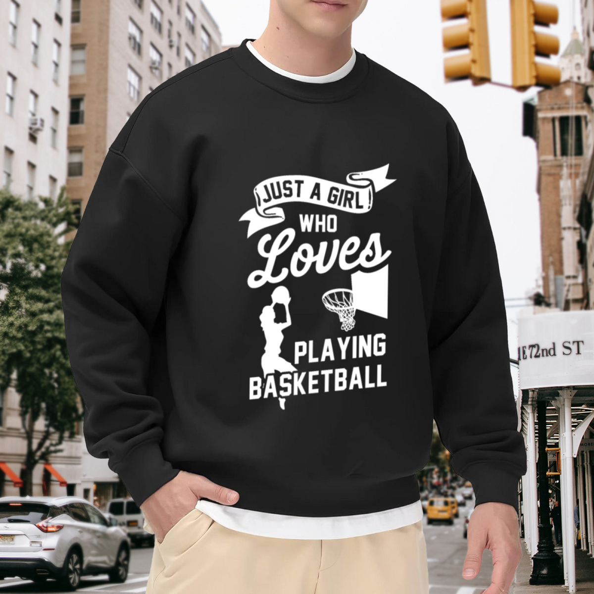 Just A Girl Who Loves Playing Basketball Sweatshirt | Female Basketball Player Graphic Crewneck, Retro Sports Pullover Top, Gift for Girls Who Ball