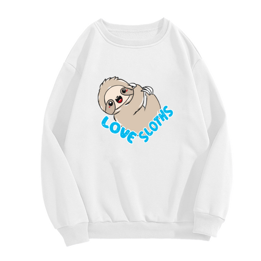 Love Sloths Crewneck Sweatshirt - Cute Sloth Graphic Pullover, Sloth Lover Gift, Lazy Vibes Top
