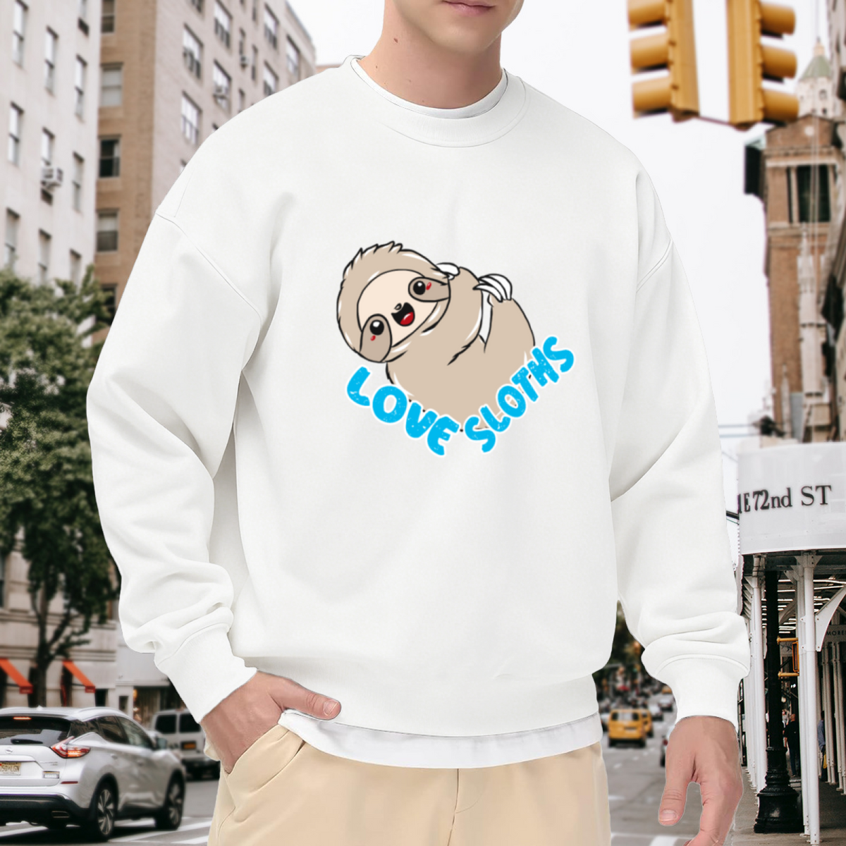 Love Sloths Crewneck Sweatshirt - Cute Sloth Graphic Pullover, Sloth Lover Gift, Lazy Vibes Top
