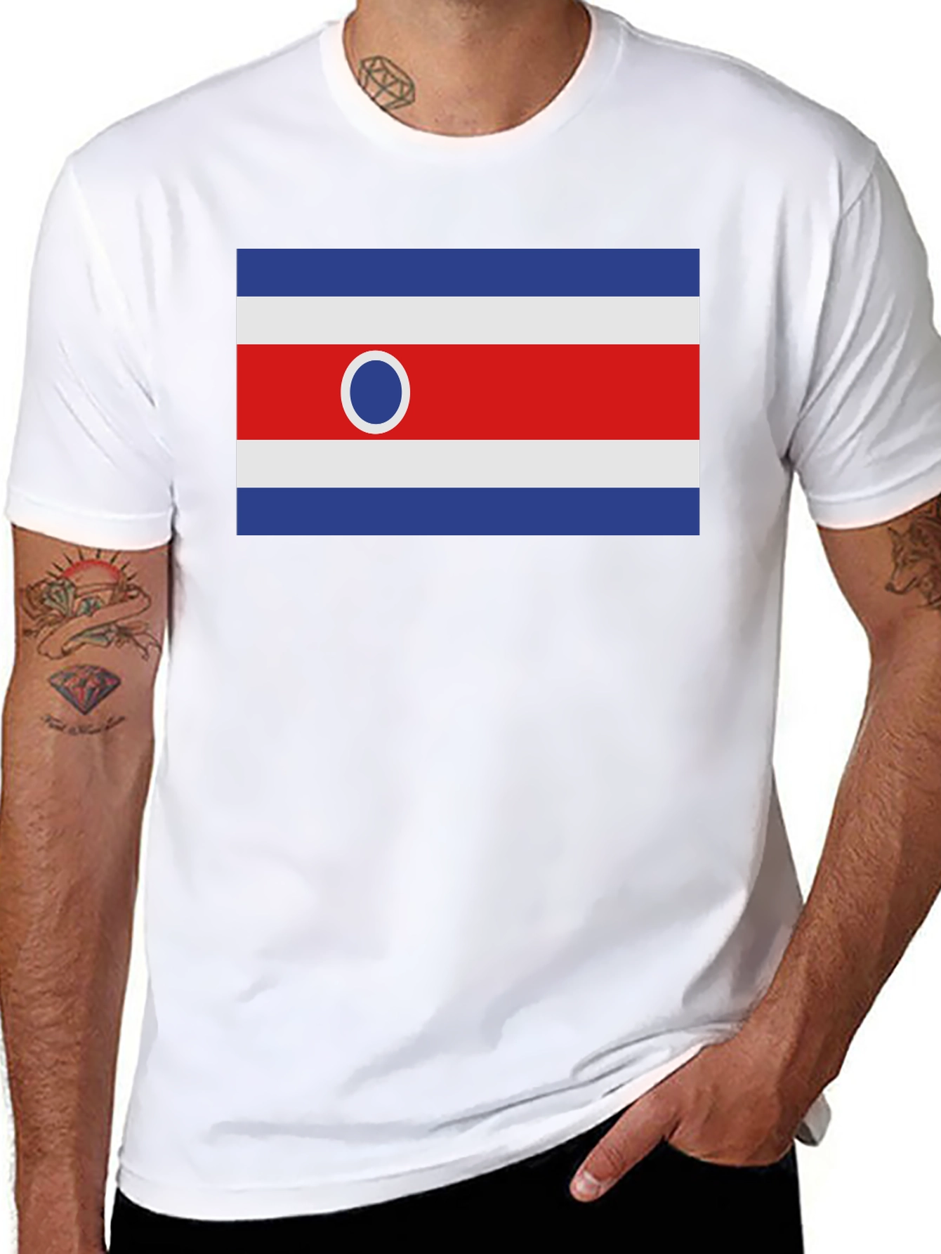 Costa Rica Flag Graphic Tee - Black Cotton T-Shirt