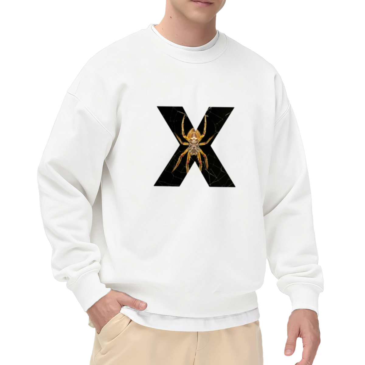 Spiderweb Spider Letter X Crewneck Sweatshirt - Spooky Halloween Gothic Pullover, Dark Web Graphic, October Top