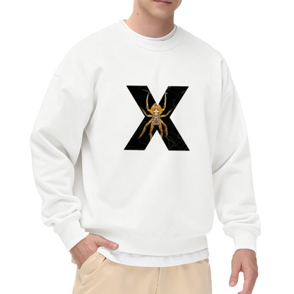 Spiderweb Spider Letter X Crewneck Sweatshirt - Spooky Halloween Gothic Pullover, Dark Web Graphic, October Top