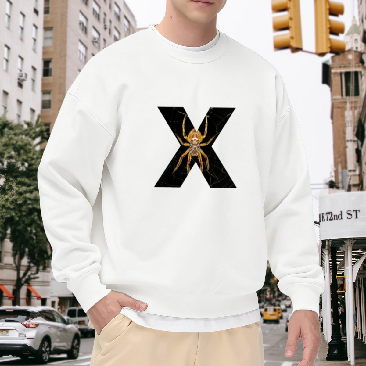Spiderweb Spider Letter X Crewneck Sweatshirt - Spooky Halloween Gothic Pullover, Dark Web Graphic, October Top