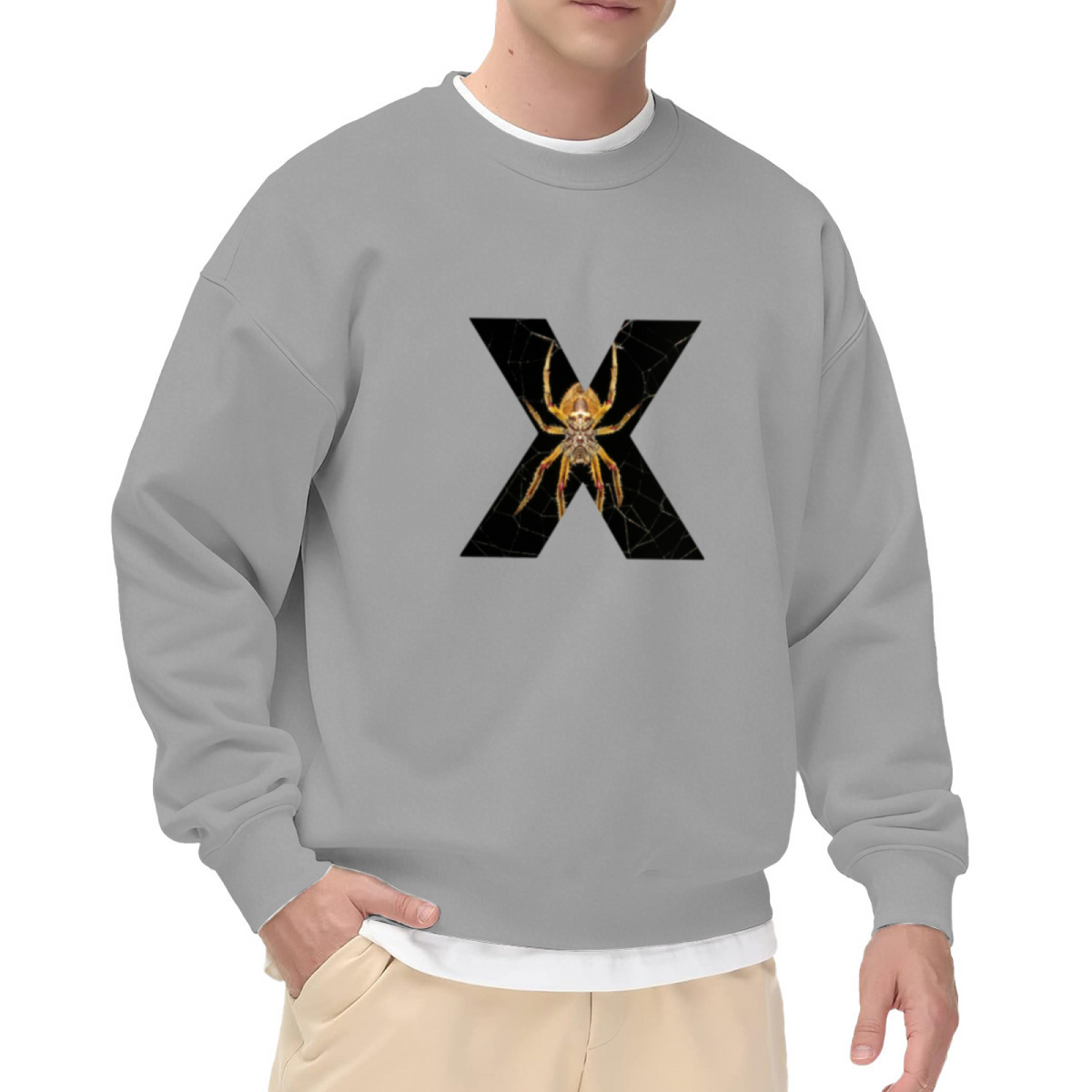 Spiderweb Spider Letter X Crewneck Sweatshirt - Spooky Halloween Gothic Pullover, Dark Web Graphic, October Top